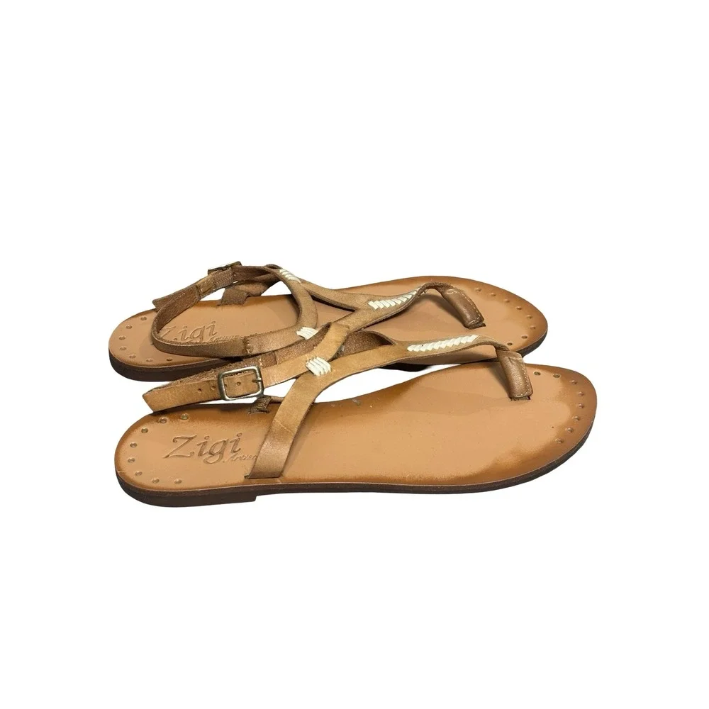 Zigi Artisan Adalene Leather Gladiator Sandals Size 8M Tan Handcrafted Brazil